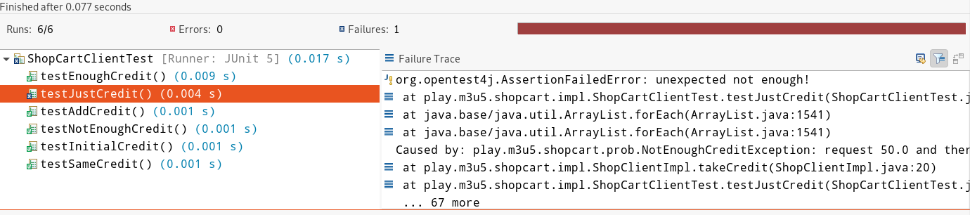 JUnit failure